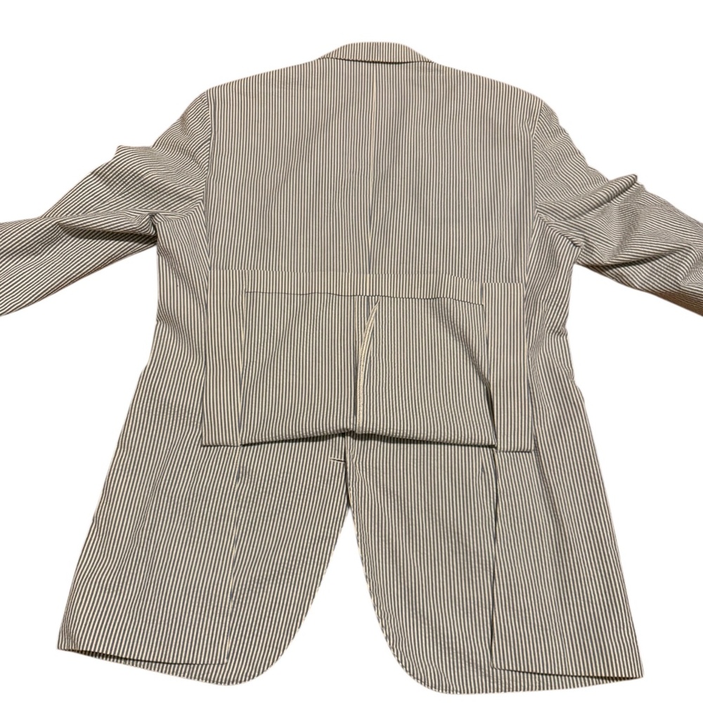 Polo Ralph Lauren Blazer Jacket Mens 42L White Blue Striped Seersucker Italy EUC - Picture 2 of 16